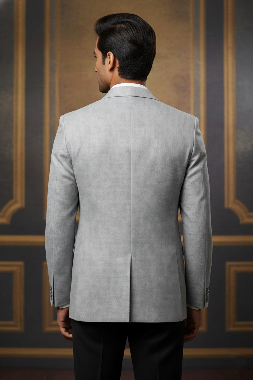 Men's Slim-Fit Textured Light Grey Two-Button Blazer