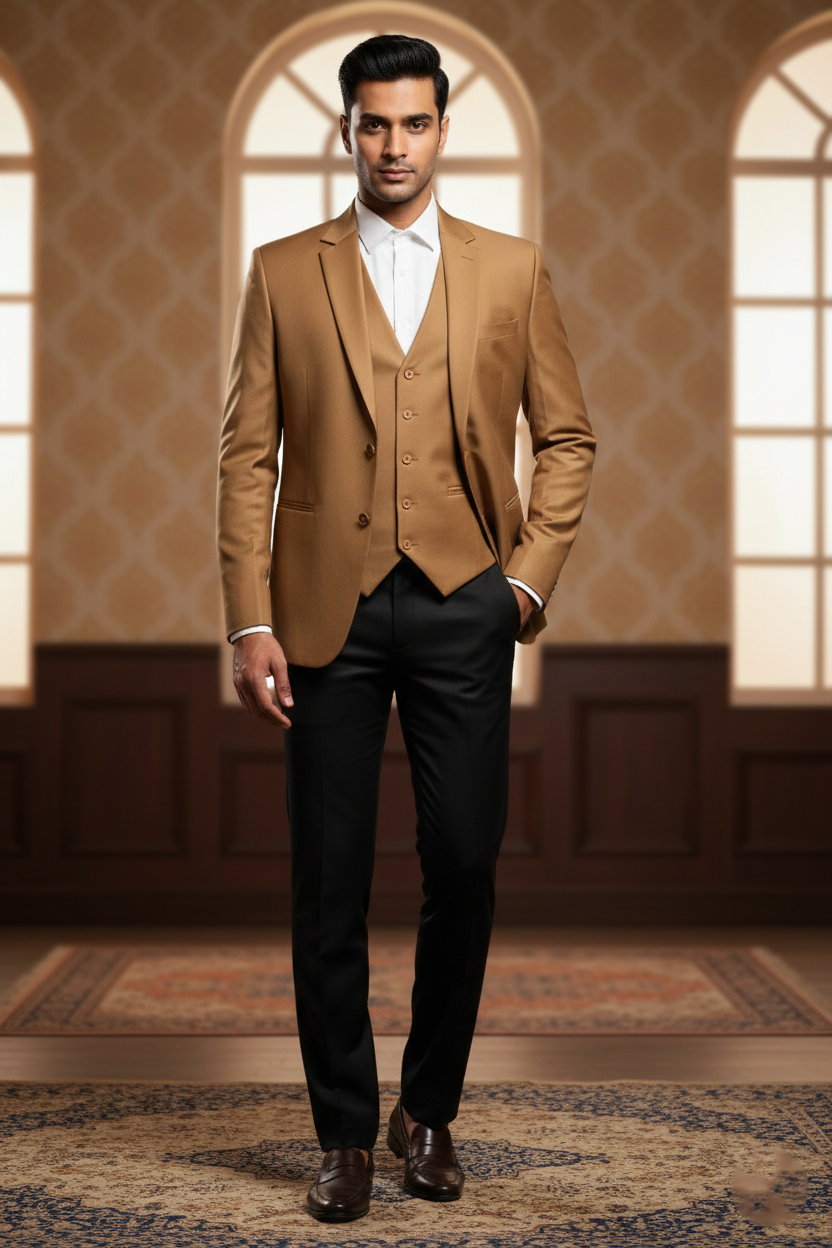 Men's Premium Camel Brown 3-Piece Suit