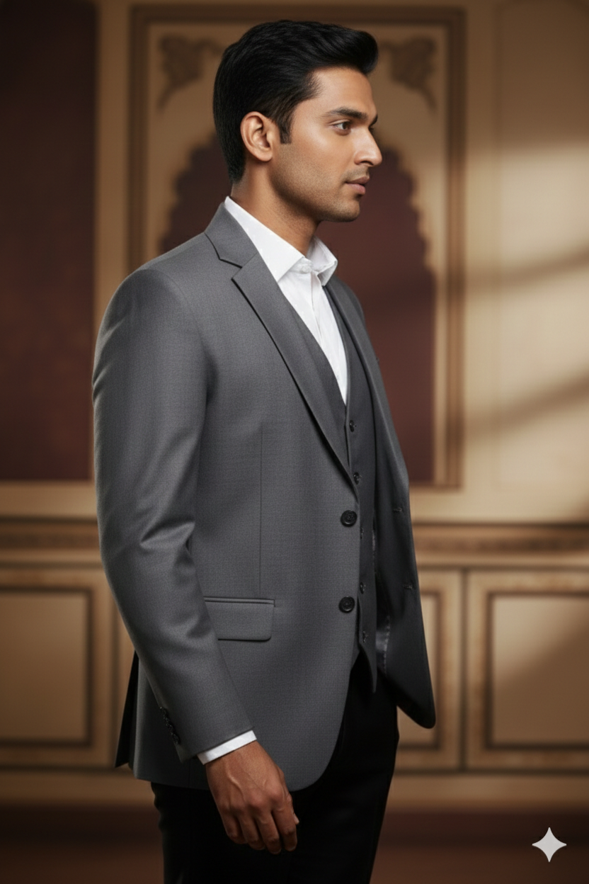 Premium Men's 3-Piece Slim Fit Suit - Slate Grey