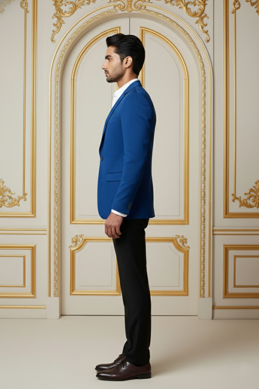 Men's Royal Blue Slim Fit Jacquard Blazer