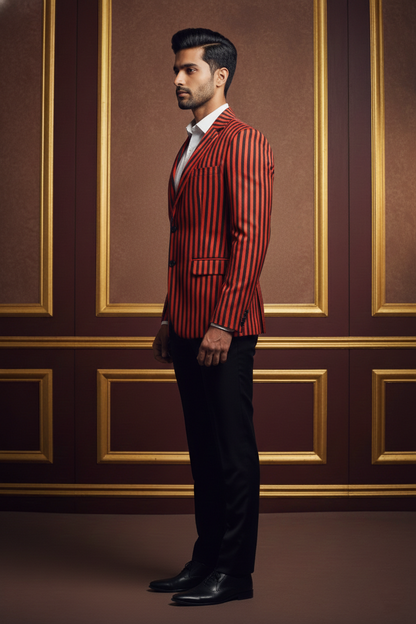Red & Black Striped Two-Button Blazer