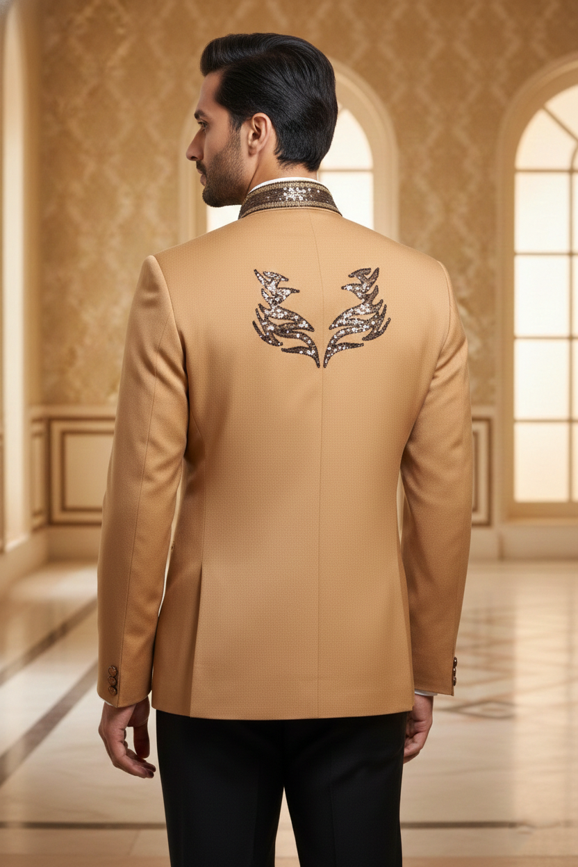 Men'sBeige Embellished Bandhgala Jacket