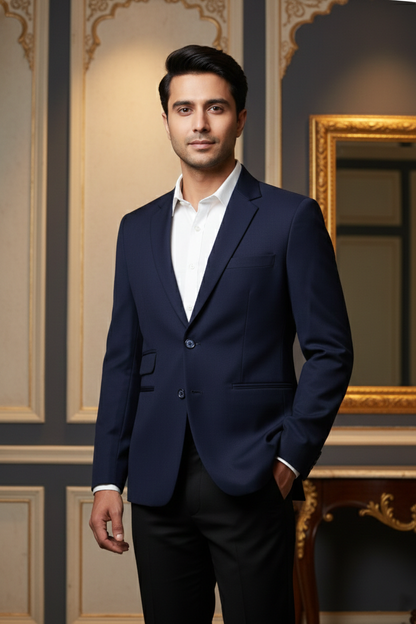 Men's Premium Navy Blue Jacquard Formal Blazer