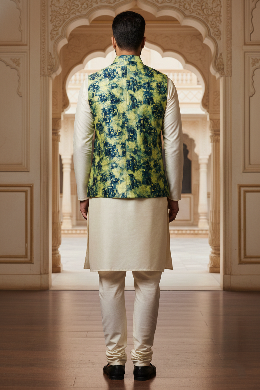 Cyber-Nature Fusion: The Digital Moss Nehru Jacket