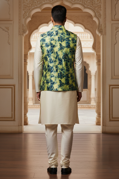 Cyber-Nature Fusion: The Digital Moss Nehru Jacket