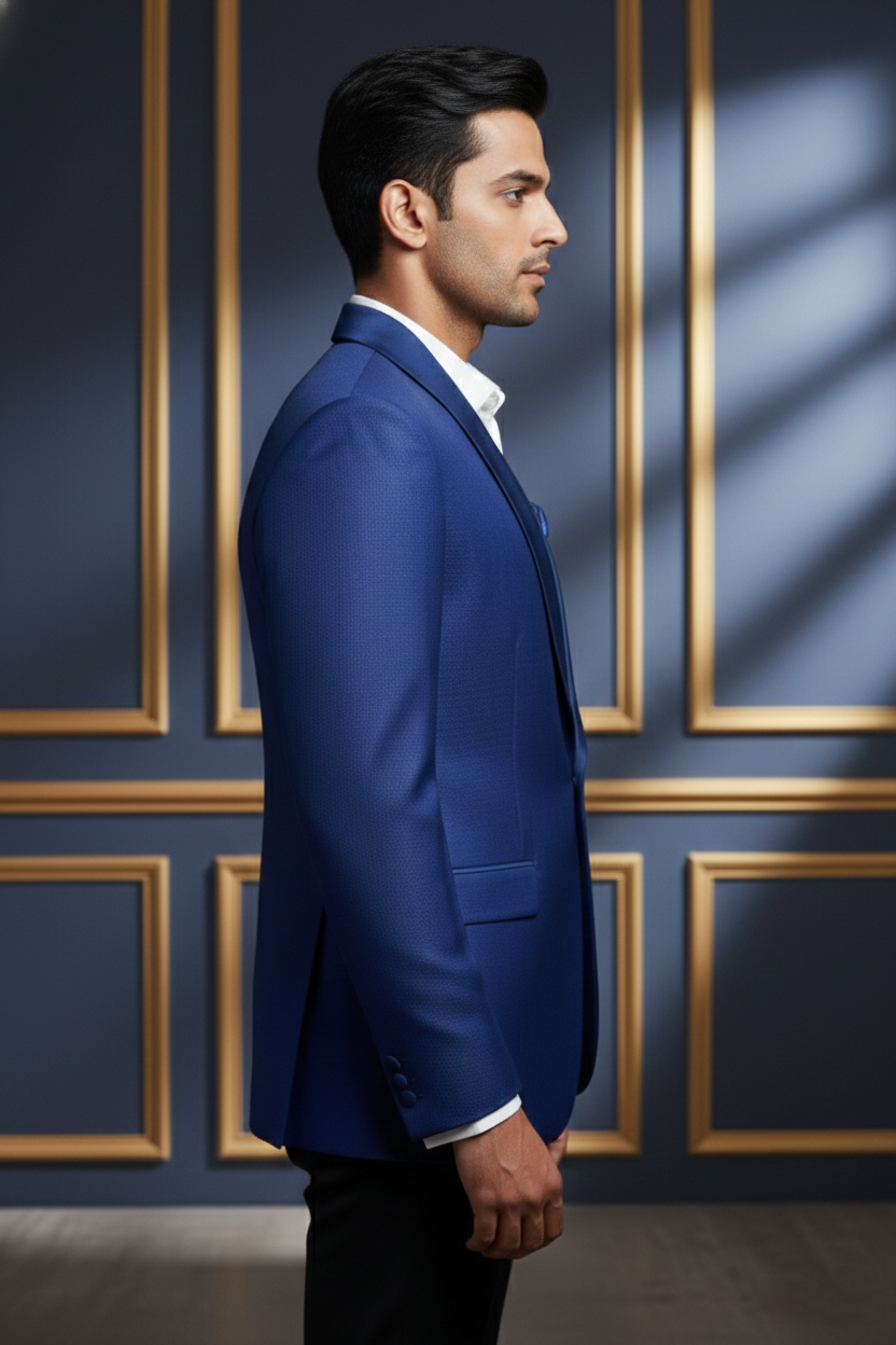 Men's Royal Blue Jacquard Tuxedo Blazer