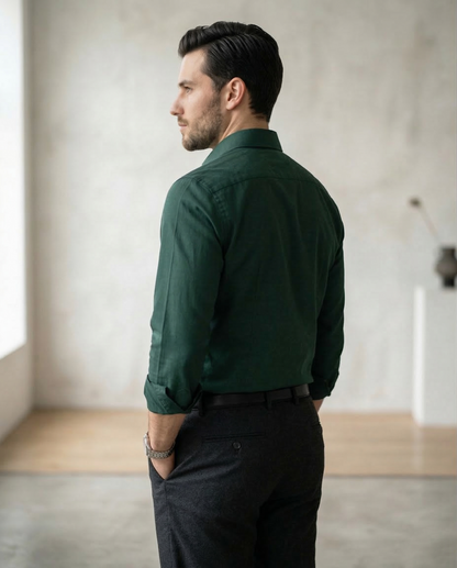 Dark Green Formal Shirt for Men | Premium Cotton Blend Regular Fit