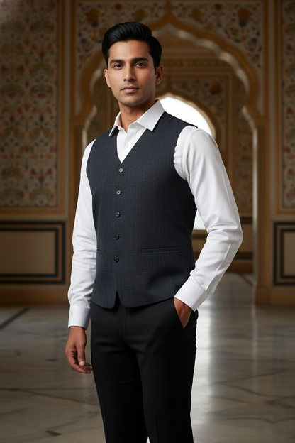 Men'sMidnight Navy Micro-Check Tailored Blazer