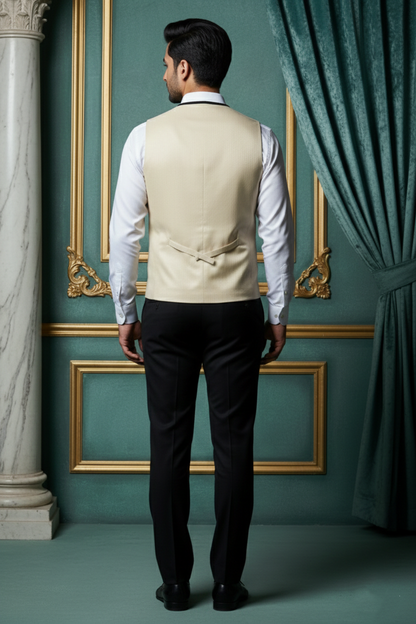 Men's Premium Cream Jacquard Tuxedo 3-Piece Suit Set