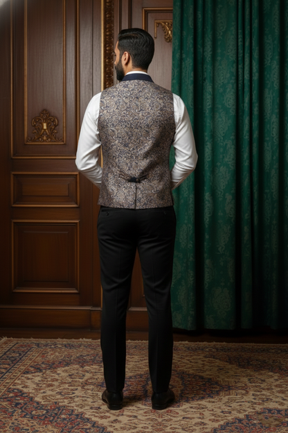 Men's Luxury 3-Piece Tuxedo Suit with Jacquard Silk Lapel & Waistcoat
