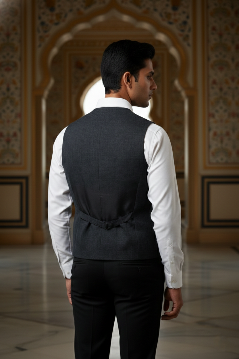 Men'sMidnight Navy Micro-Check Tailored Blazer