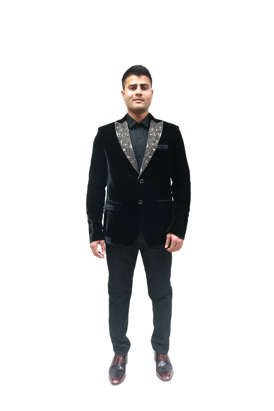 Embroidery Jacket - Elegant Hand-Embroidered Black Velvet Blazer with Premium Beads, Ideal for Weddings & Parties, Unique Gift for Him"