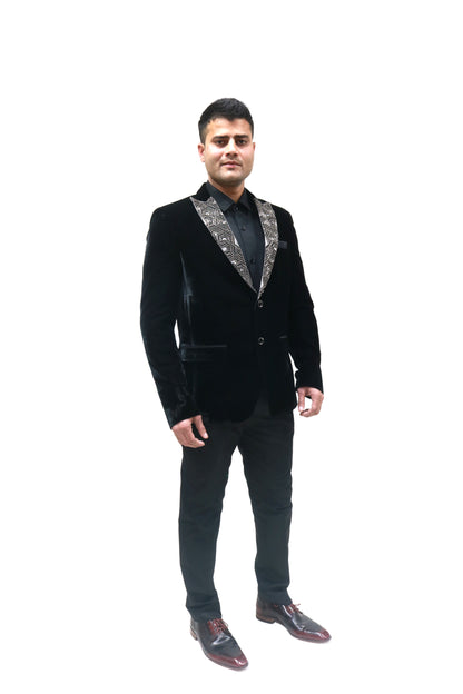 Embroidery Jacket - Elegant Hand-Embroidered Black Velvet Blazer with Premium Beads, Ideal for Weddings & Parties, Unique Gift for Him"