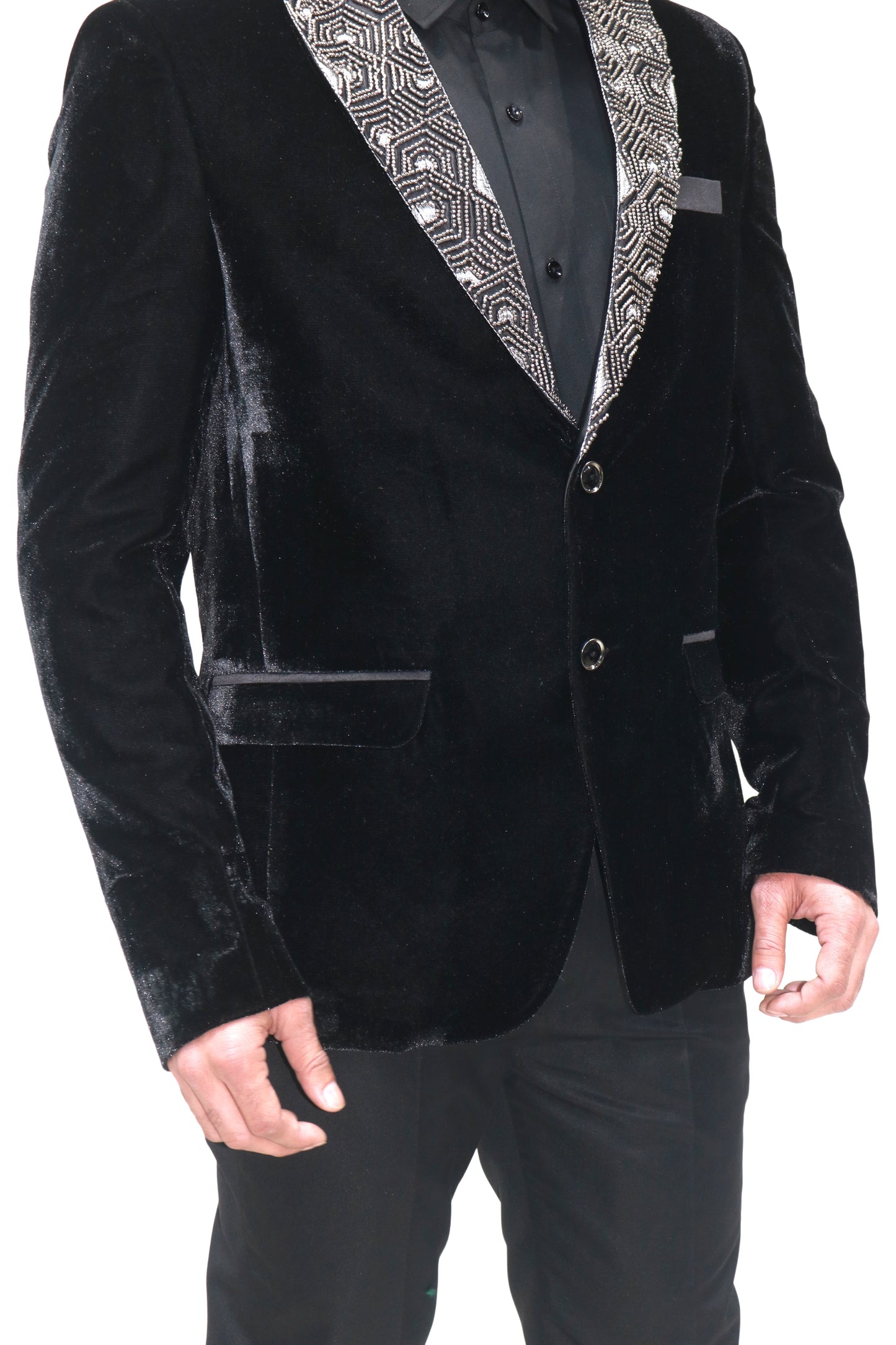 Embroidery Jacket - Elegant Hand-Embroidered Black Velvet Blazer with Premium Beads, Ideal for Weddings & Parties, Unique Gift for Him"