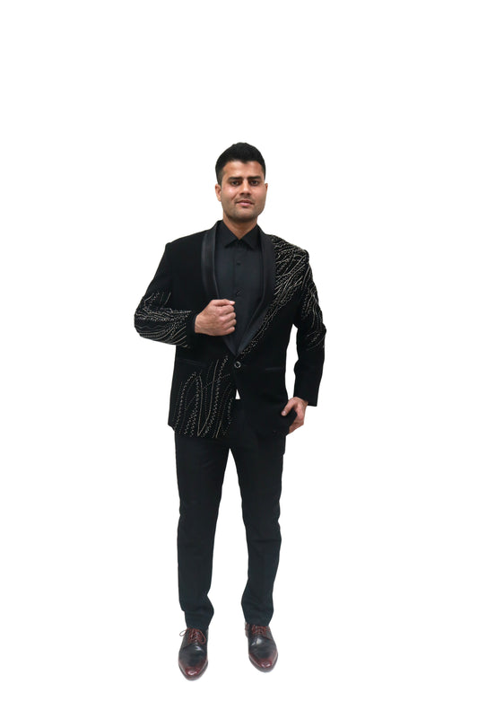 Hand Embroidered Black velvet blazer, with high quality beads. Perfectly crafted .Perfect for wedding Occasion or Party wear