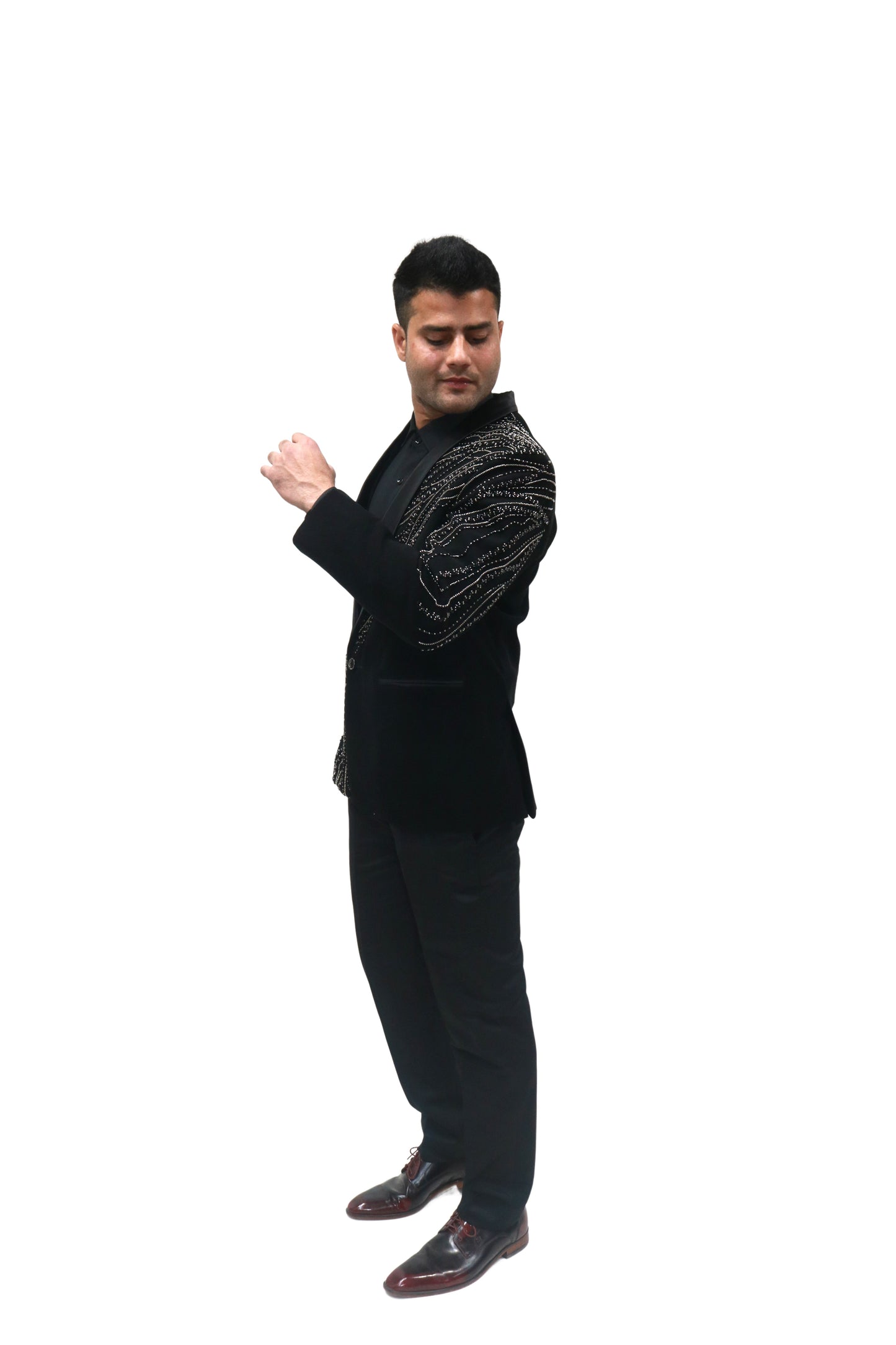 Hand Embroidered Black velvet blazer, with high quality beads. Perfectly crafted .Perfect for wedding Occasion or Party wear
