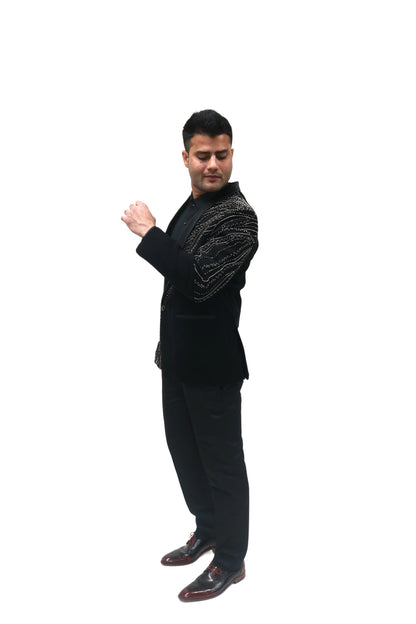 Hand Embroidered Black velvet blazer, with high quality beads. Perfectly crafted .Perfect for wedding Occasion or Party wear