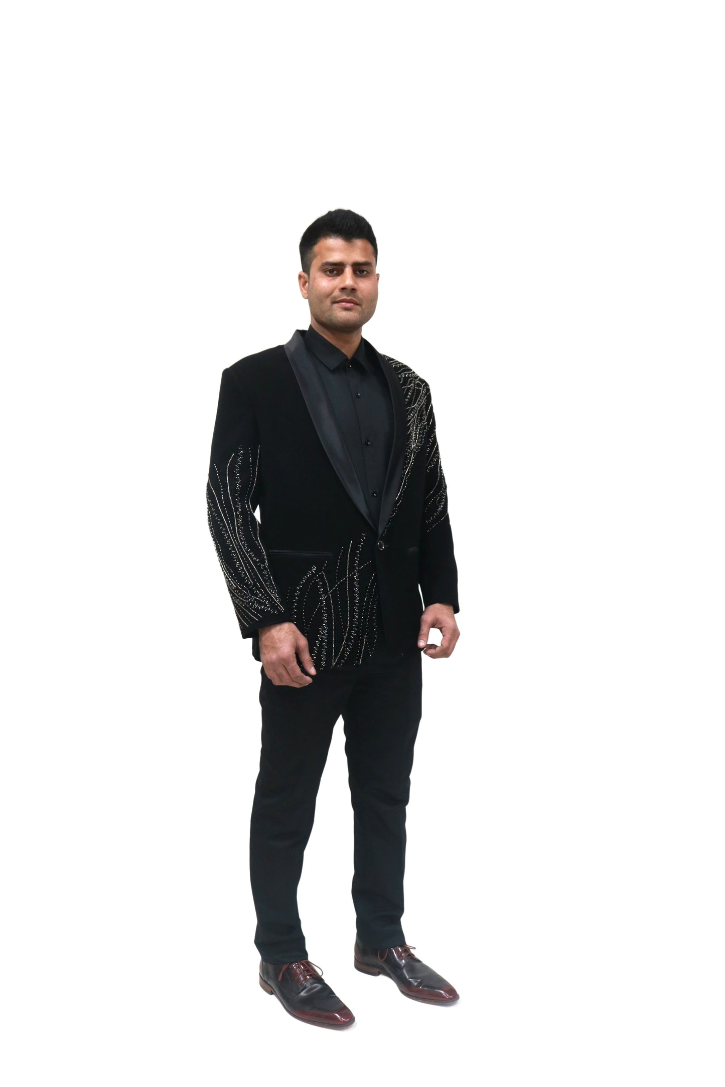 Hand Embroidered Black velvet blazer, with high quality beads. Perfectly crafted .Perfect for wedding Occasion or Party wear
