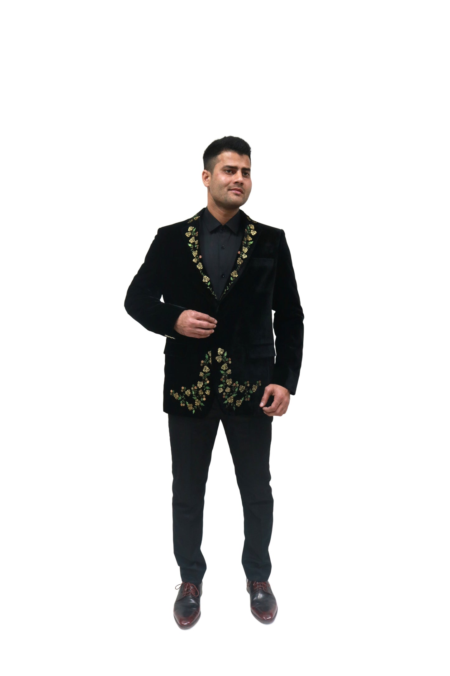 Hand Embroidered Black velvet blazer,hand embroidered with high quality zari thread which shines itself.