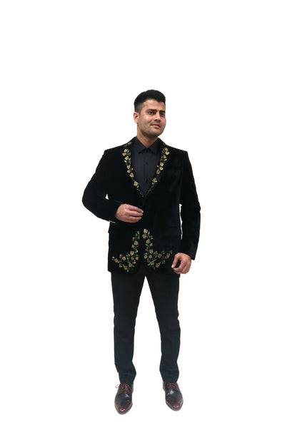Hand Embroidered Black velvet blazer,hand embroidered with high quality zari thread which shines itself.