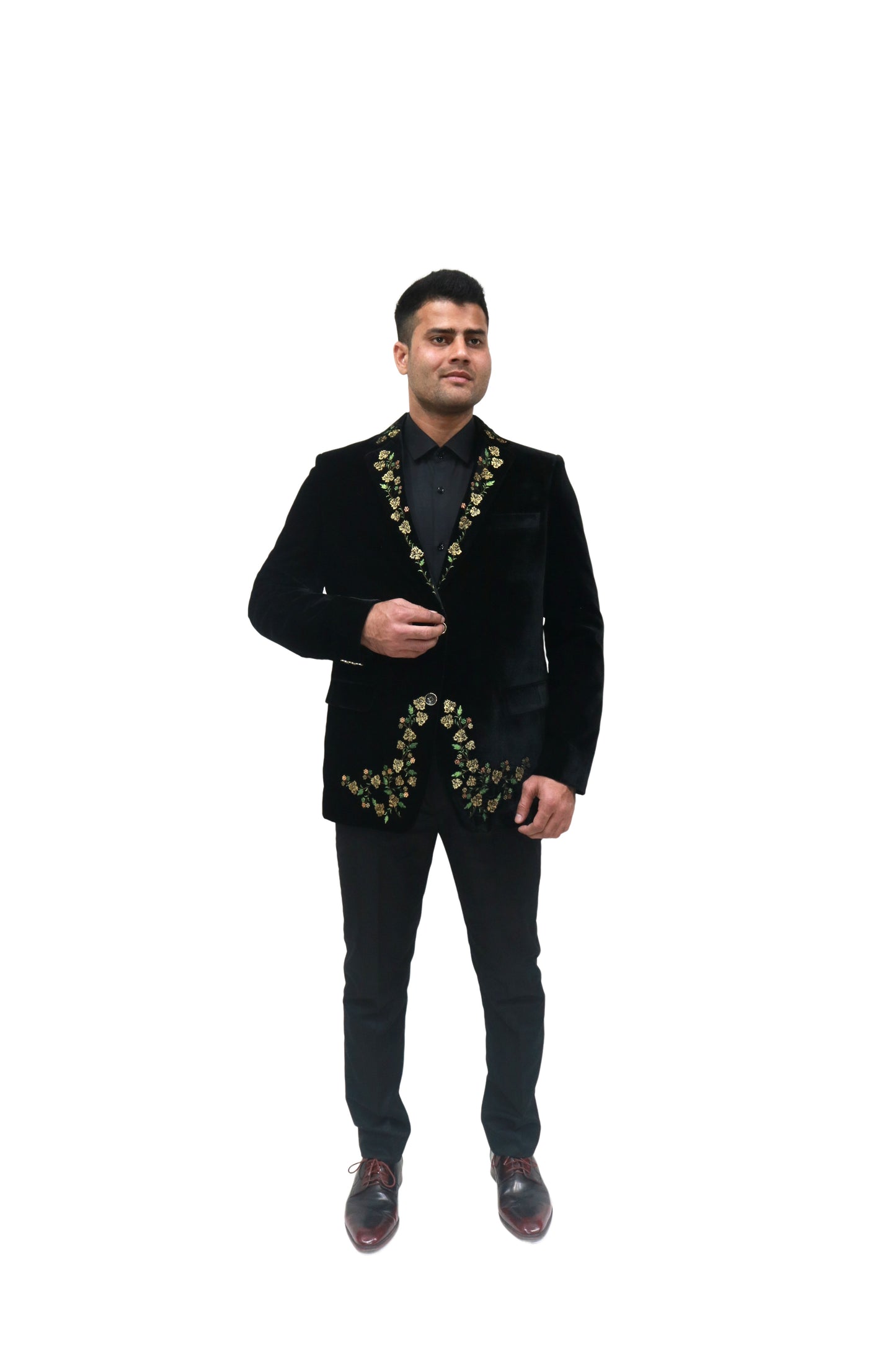 Hand Embroidered Black velvet blazer,hand embroidered with high quality zari thread which shines itself.