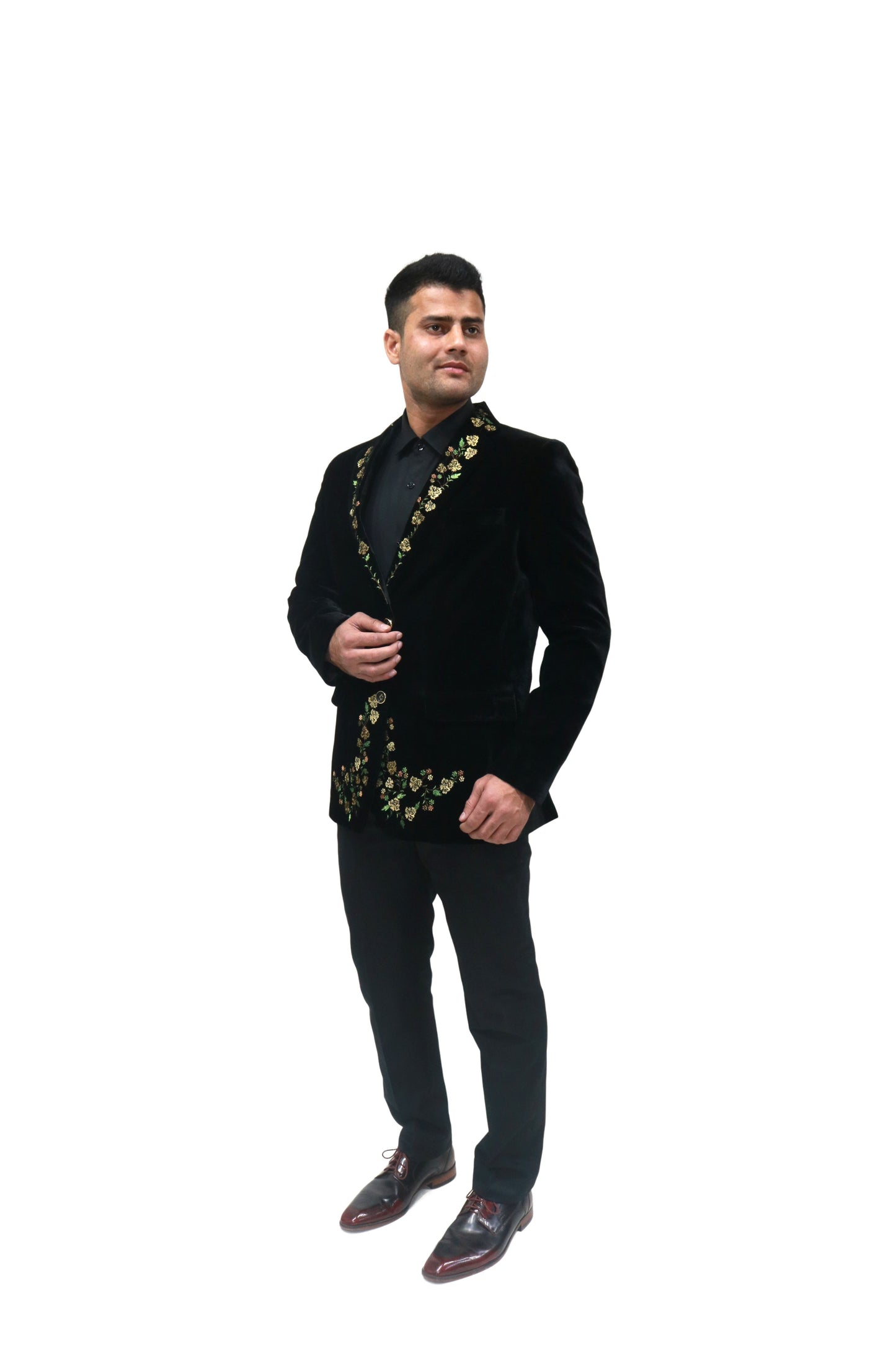 Hand Embroidered Black velvet blazer,hand embroidered with high quality zari thread which shines itself.