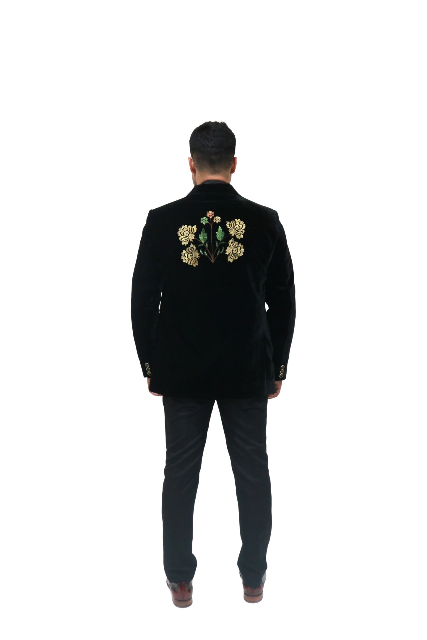 Hand Embroidered Black velvet blazer,hand embroidered with high quality zari thread which shines itself.