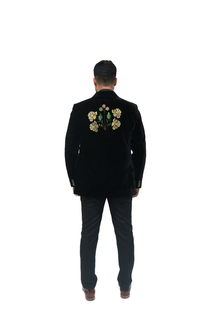 Hand Embroidered Black velvet blazer,hand embroidered with high quality zari thread which shines itself.