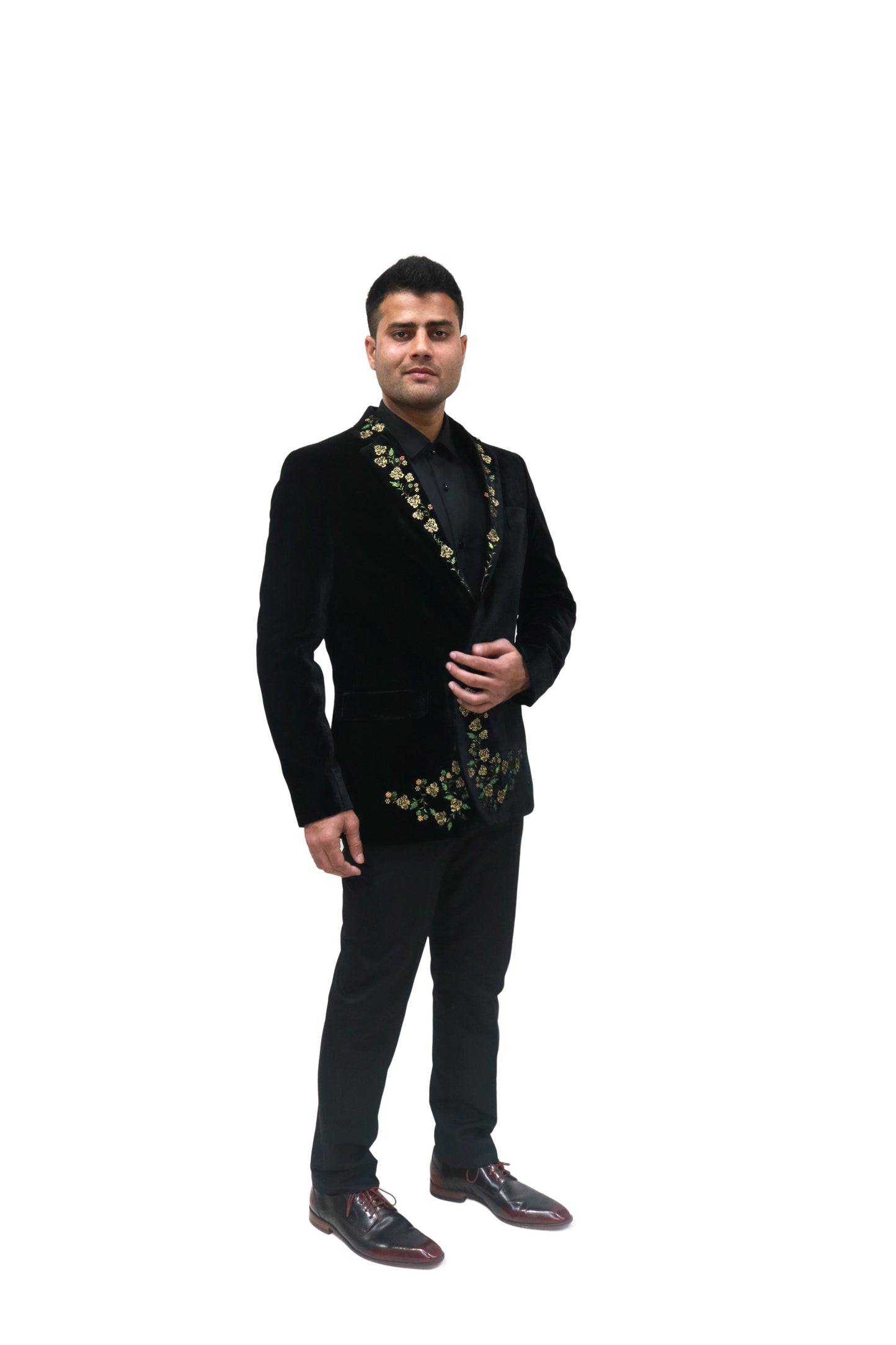 Hand Embroidered Black velvet blazer,hand embroidered with high quality zari thread which shines itself.