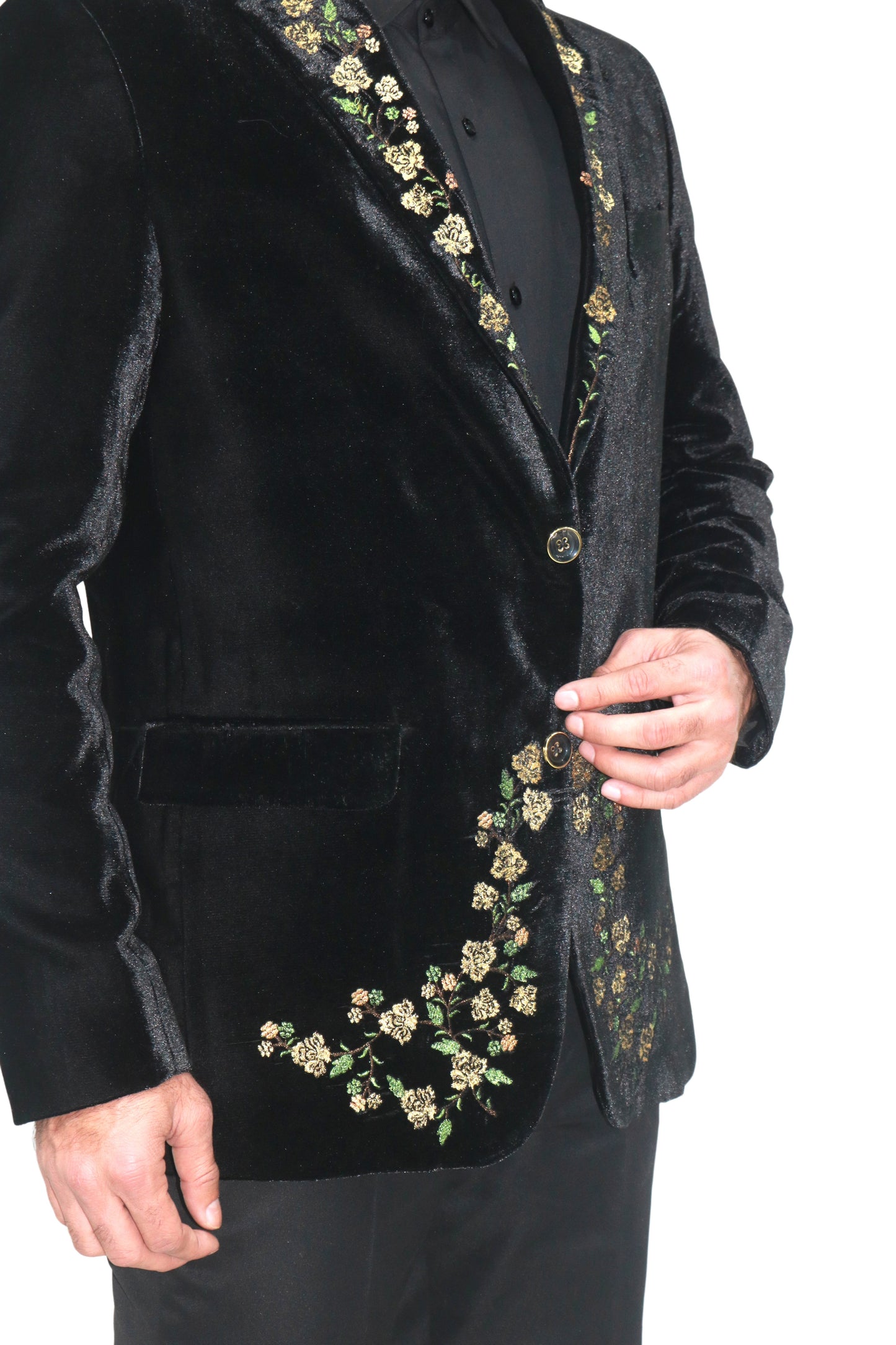 Hand Embroidered Black velvet blazer,hand embroidered with high quality zari thread which shines itself.