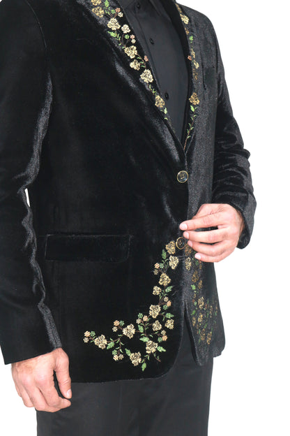 Hand Embroidered Black velvet blazer,hand embroidered with high quality zari thread which shines itself.