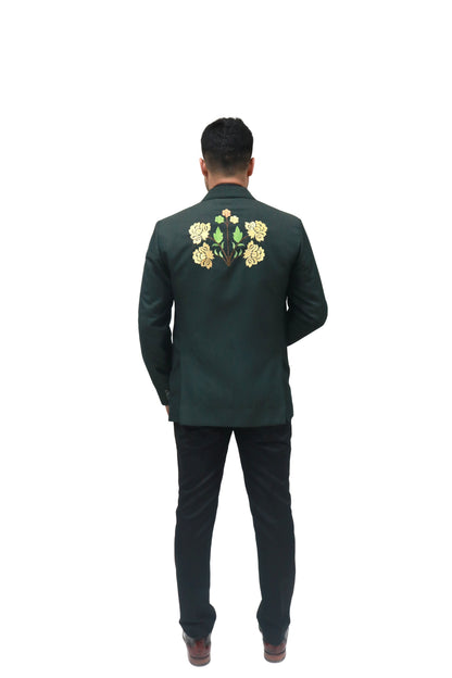 Hand Embroidered Bottle green colour Terry rayon blended blazer, made with high quality Terry rayon blended fabric and hand embroidered