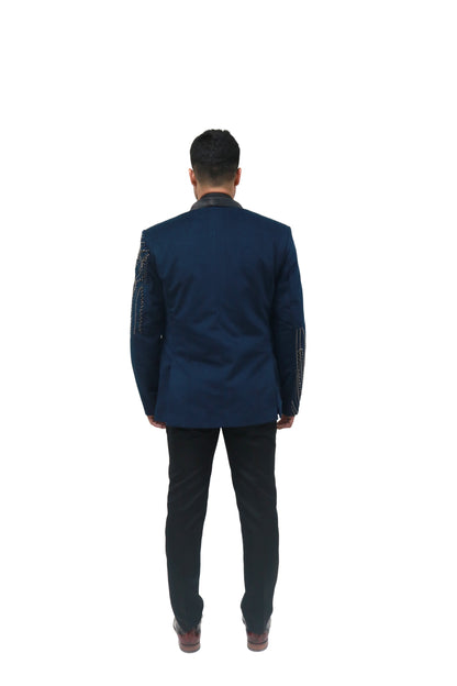 Hand Embroidered Blue velvet blazer, made with high quality soft velvet and hand embroidered with high quality beads.