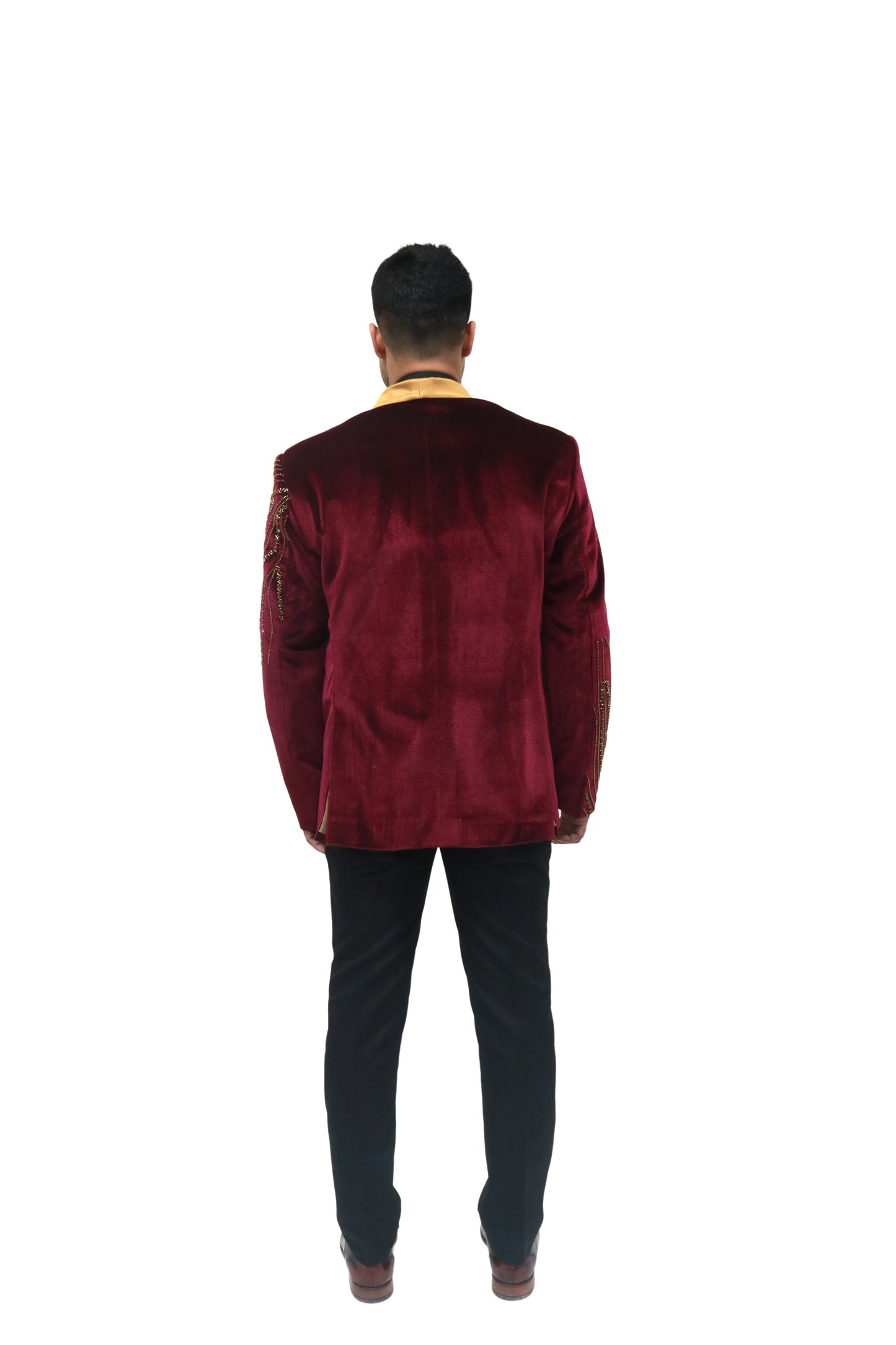 Hand Embroidered Maroon velvet blazer, made with high quality soft velvet and hand embroidered with high quality beads