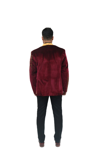 Hand Embroidered Maroon velvet blazer, made with high quality soft velvet and hand embroidered with high quality beads