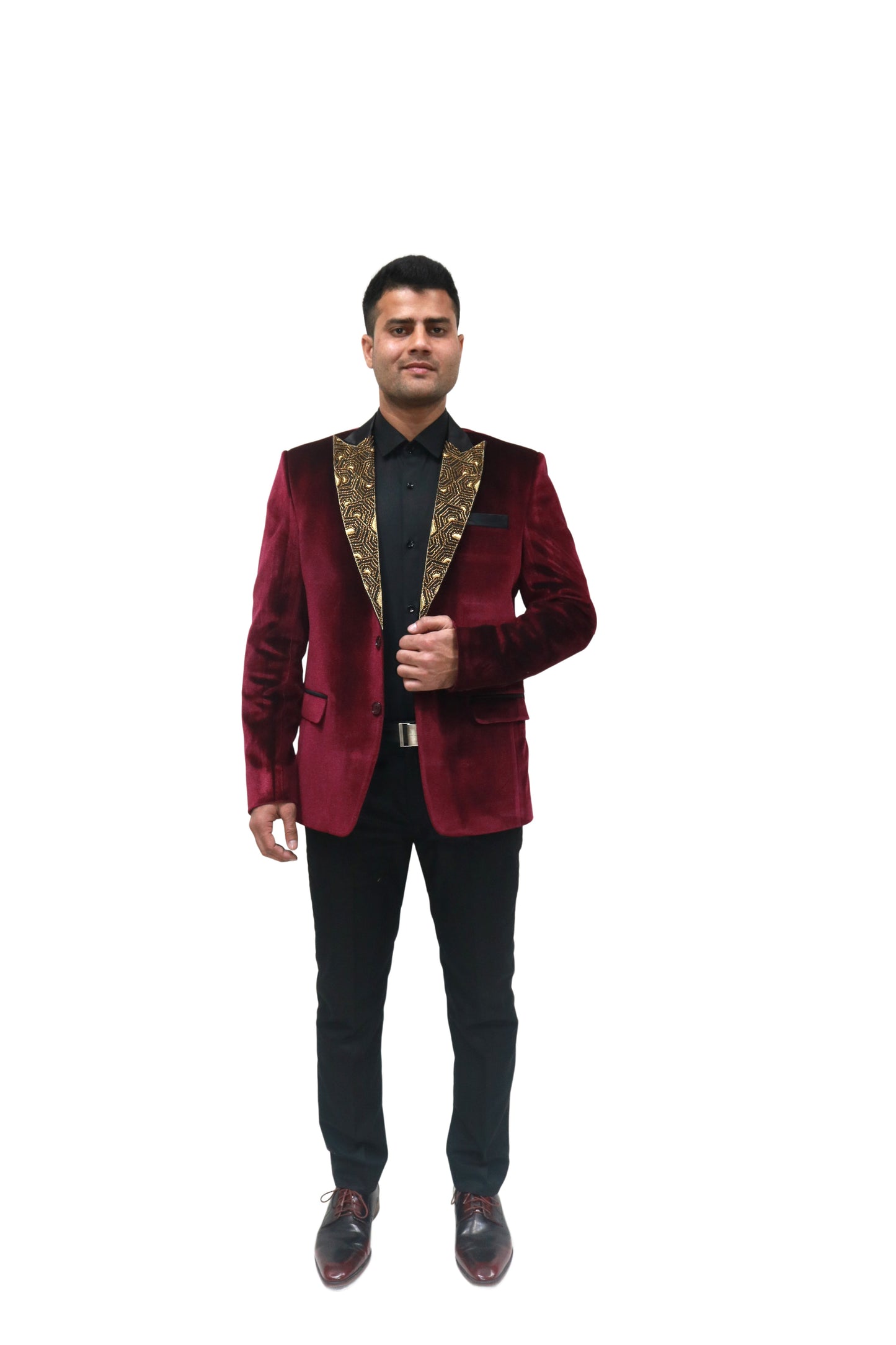 Embroidered Maroon velvet blazer, made with high quality soft velvet and hand embroidered with high quality beads