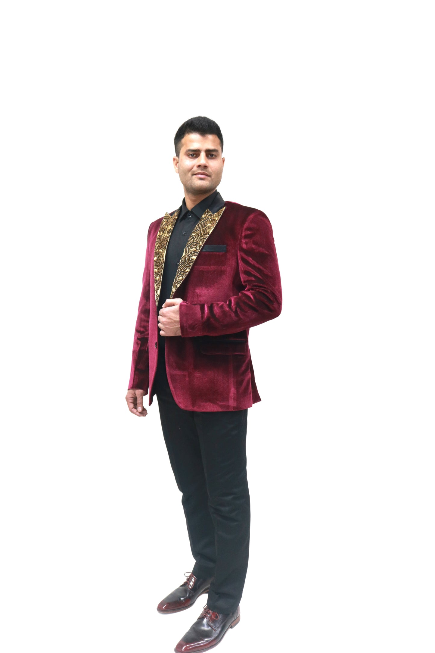Embroidered Maroon velvet blazer, made with high quality soft velvet and hand embroidered with high quality beads