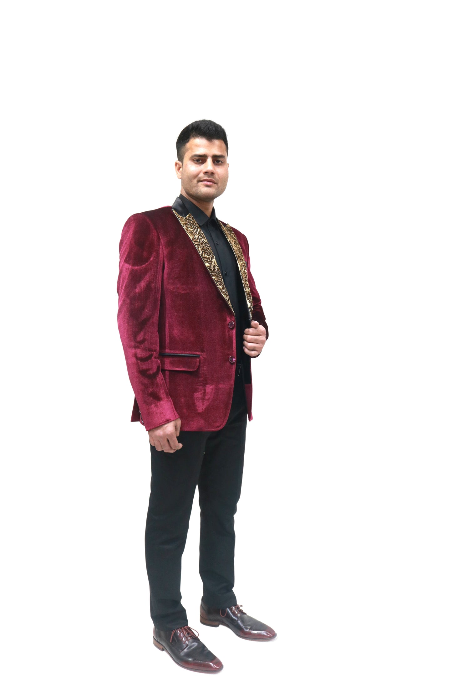 Embroidered Maroon velvet blazer, made with high quality soft velvet and hand embroidered with high quality beads