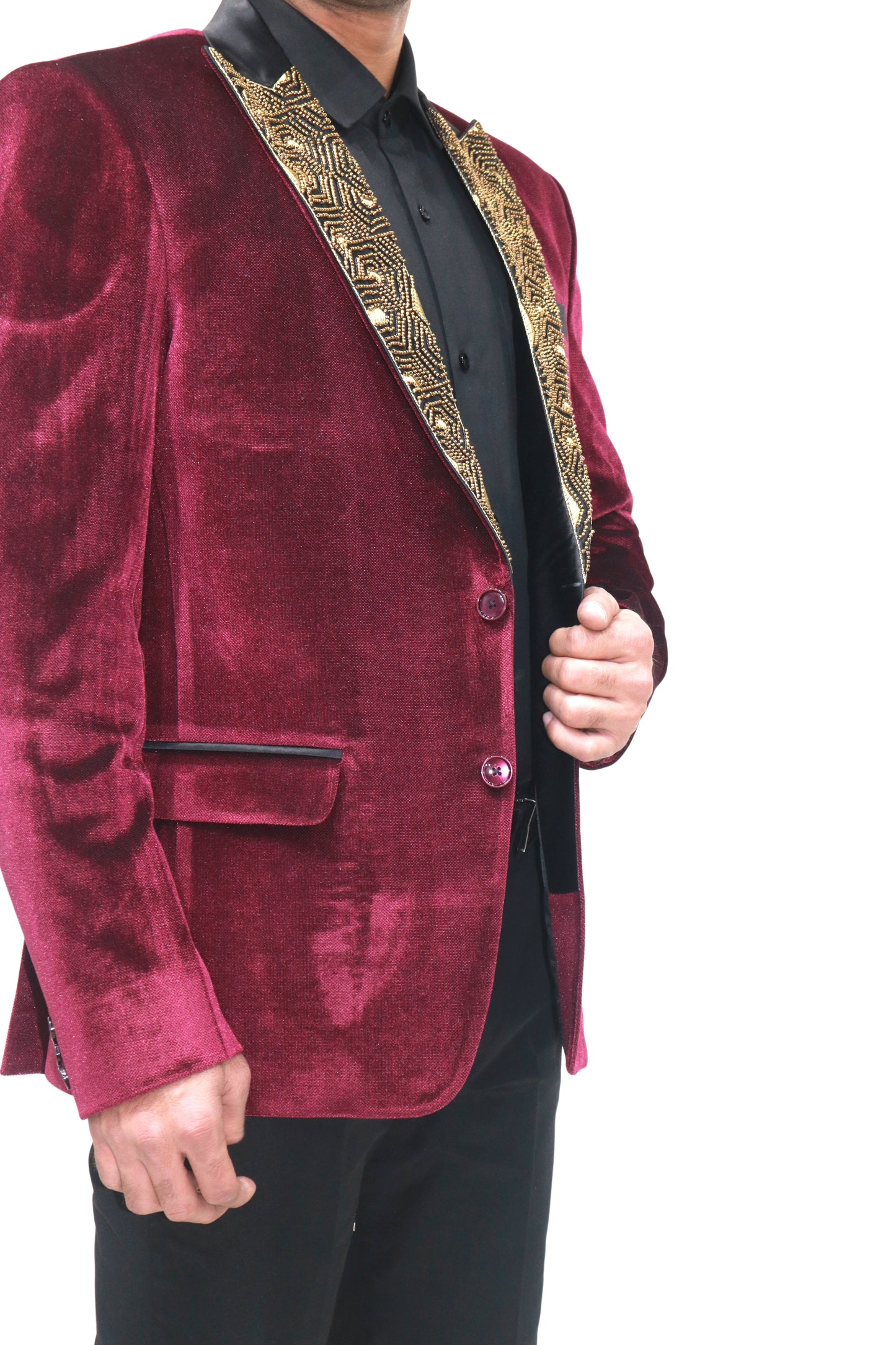 Embroidered Maroon velvet blazer, made with high quality soft velvet and hand embroidered with high quality beads