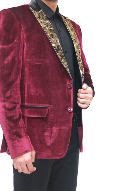 Embroidered Maroon velvet blazer, made with high quality soft velvet and hand embroidered with high quality beads