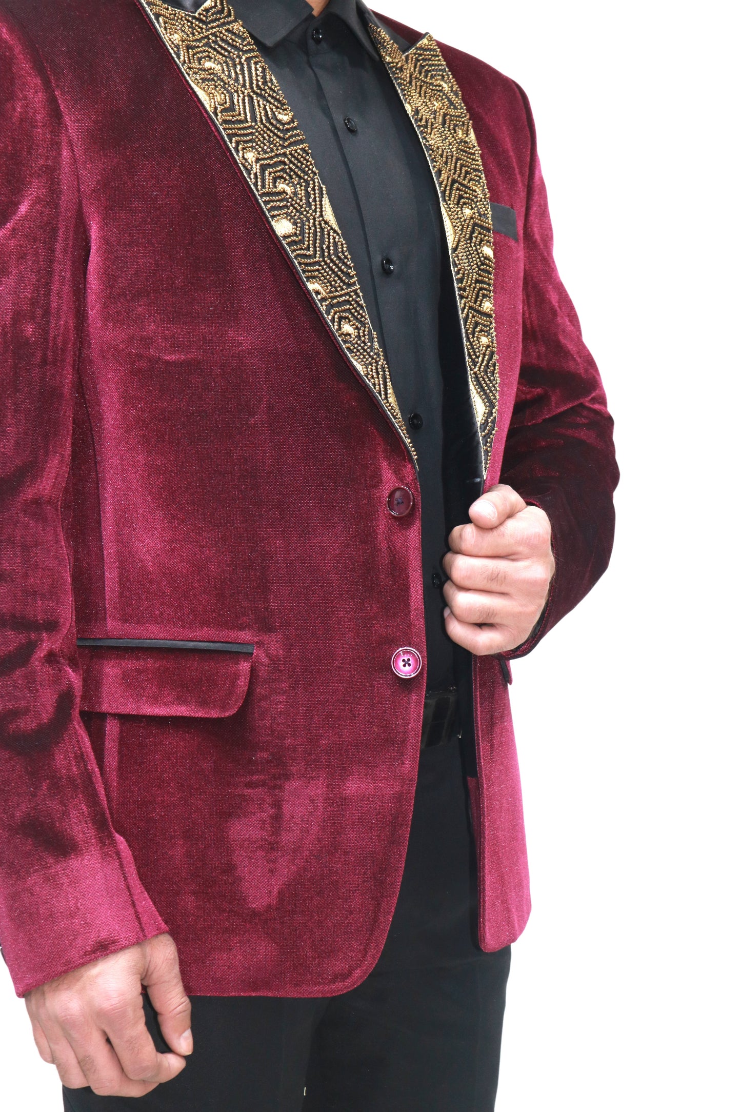 Embroidered Maroon velvet blazer, made with high quality soft velvet and hand embroidered with high quality beads