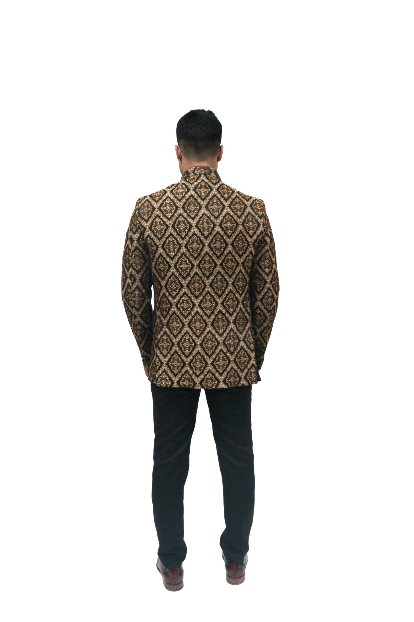 Handmade Men's Black & Brown Jaquard Silk Jacket