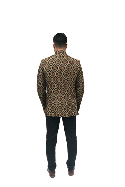 Handmade Men's Black & Brown Jaquard Silk Jacket