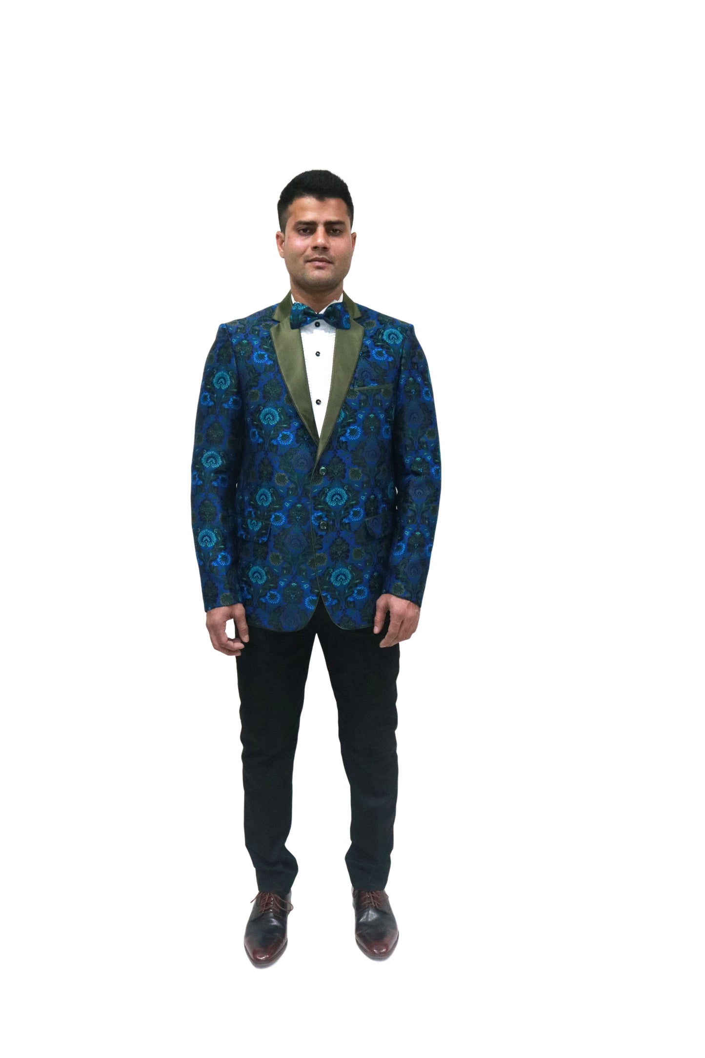 Ron Tomson Metallic Foil ShiVBer Tuxedo Jacket in Cobalt Blue