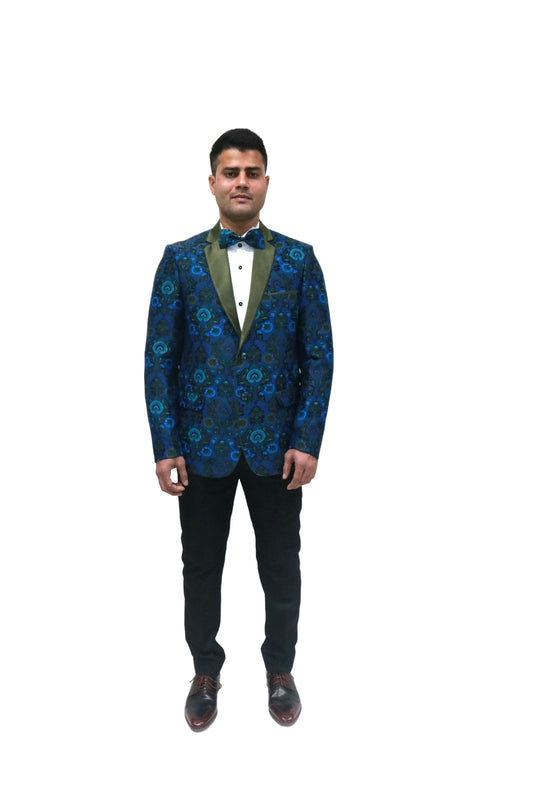 Ron Tomson Metallic Foil ShiVBer Tuxedo Jacket in Cobalt Blue