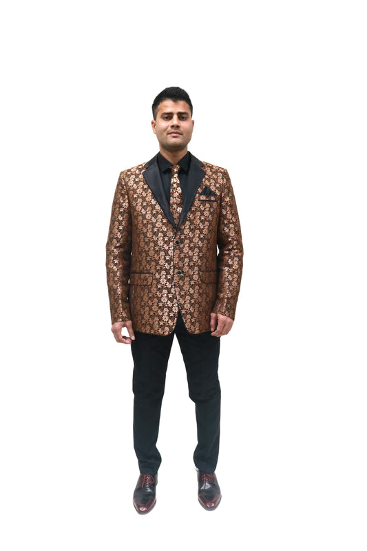 Ron Tomson Metallic Foil ShiVBer Tuxedo Jacket in Cobalt Brown