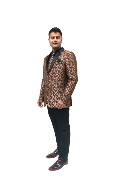 Ron Tomson Metallic Foil ShiVBer Tuxedo Jacket in Cobalt Brown