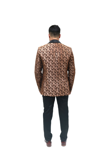 Ron Tomson Metallic Foil ShiVBer Tuxedo Jacket in Cobalt Brown