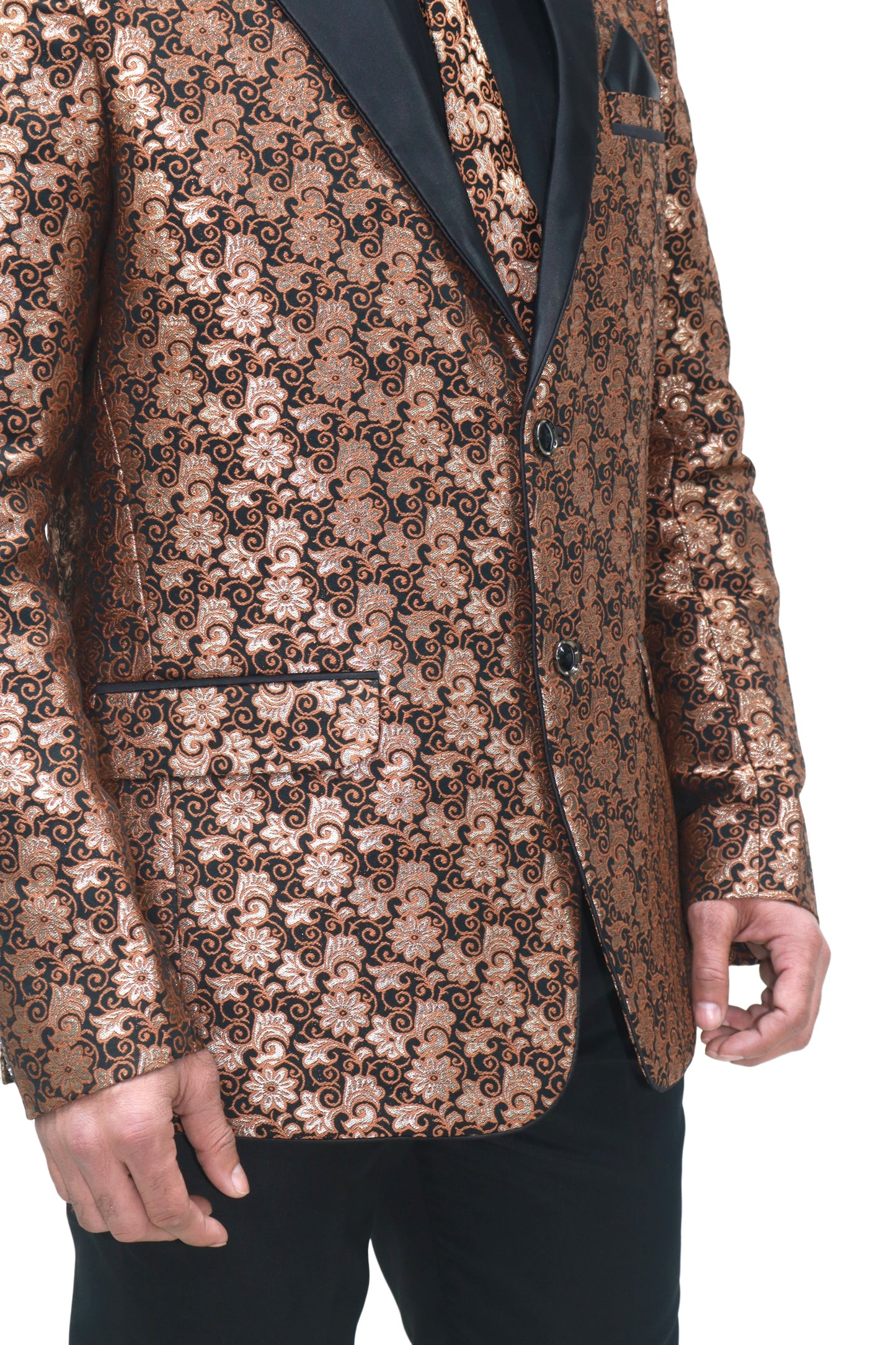 Ron Tomson Metallic Foil ShiVBer Tuxedo Jacket in Cobalt Brown