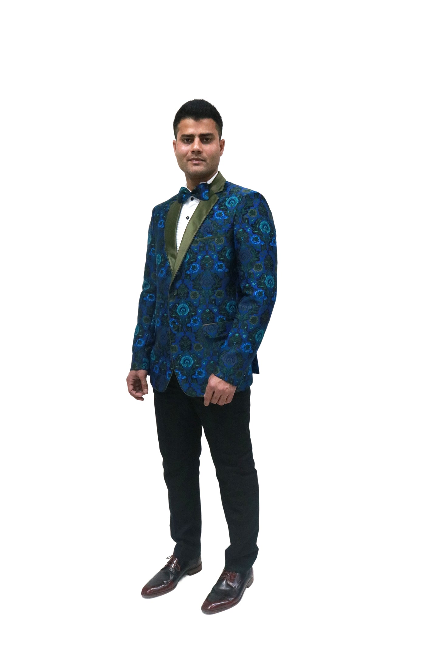 Ron Tomson Metallic Foil ShiVBer Tuxedo Jacket in Cobalt Blue